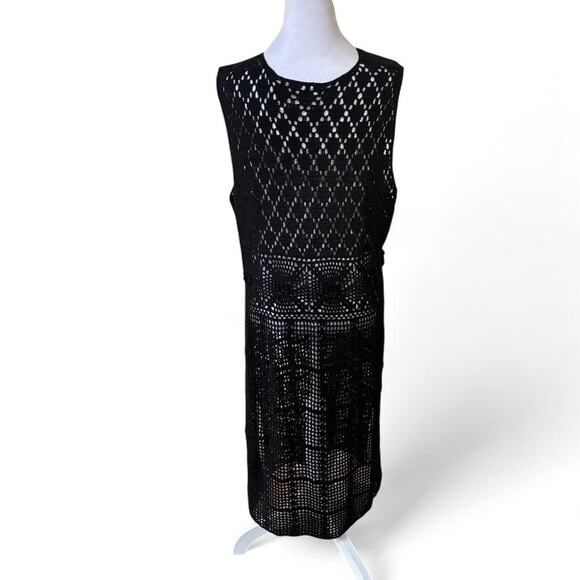 Y2K VINTAGE WHITE STAG BLACK CROCHET KNIT LACE SHEER COVER UP DRESS X LARGE EUC‎ - Picture 6 of 7